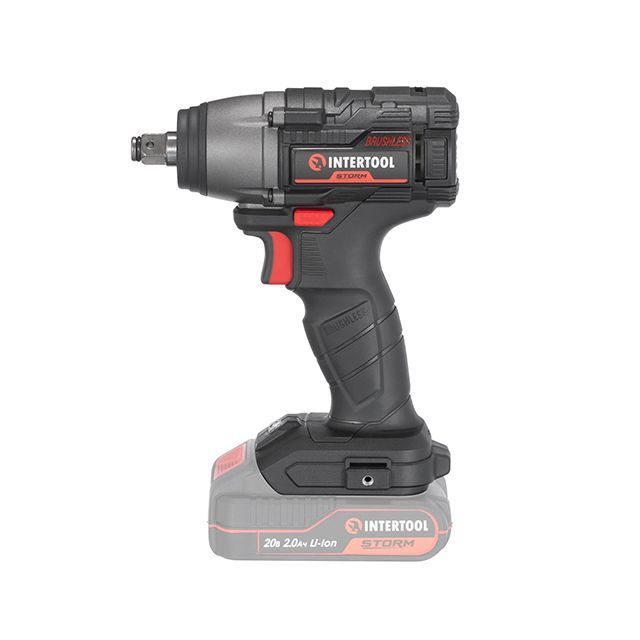 Гайковерт ударный аккумуляторный с бесщеточным двигателем 20 В, 300 Nm, 0-2500 об/мин, 0-3000 уд/мин, 1/2", без ЗУ и АКБ INTERTOOL WT-9364