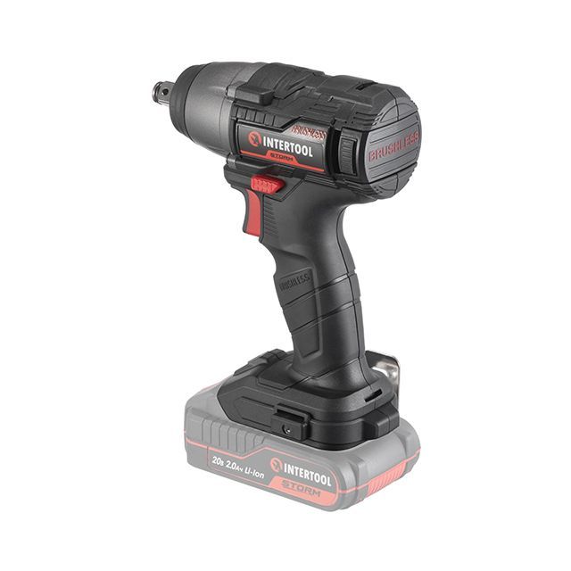 Гайковерт ударный аккумуляторный с бесщеточным двигателем 20 В, 300 Nm, 0-2500 об/мин, 0-3000 уд/мин, 1/2", без ЗУ и АКБ INTERTOOL WT-9364