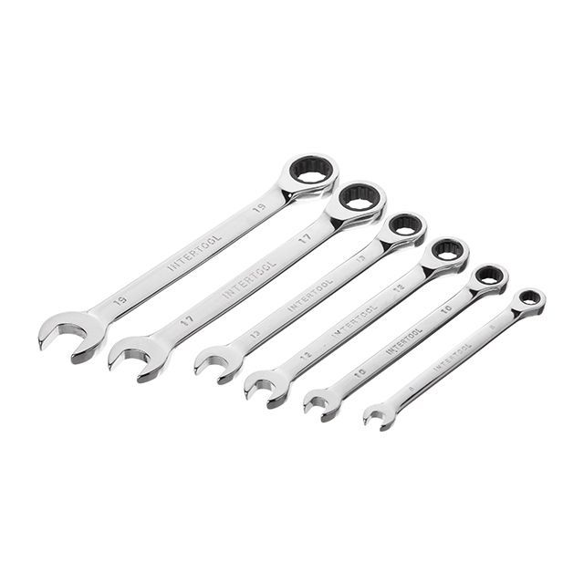 Набор ключей комбинированных с храповым механизмом 6ед., 8-19мм (8-10-12-13-17-19) Cr-V; PROF DIN3113 INTERTOOL XT-1301