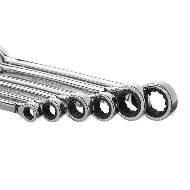 Набор ключей комбинированных с храповым механизмом 6ед., 8-19мм (8-10-13-15-17-19) Cr-V; PROF DIN3113 INTERTOOL XT-1302