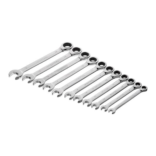 Набор ключей комбинированных с храповым механизмом 11ед., 8-19мм (8-9-10-11-12-13-14-15-16-17-19) Cr-V; PROF DIN3113 INTERTOOL XT-1304