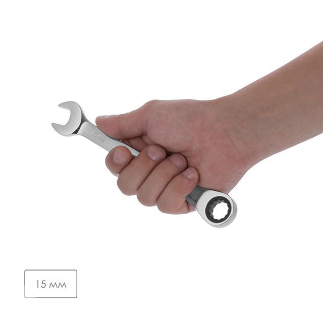 Ключ комбинированный с трещоткой 15 мм, PROF, Cr-V INTERTOOL XT-1355