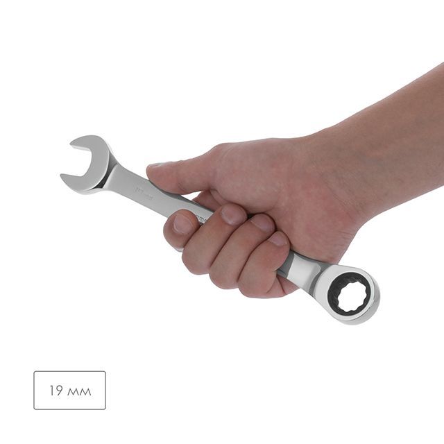 Ключ комбинированный с трещоткой 19 мм PROF, Cr-V INTERTOOL XT-1359