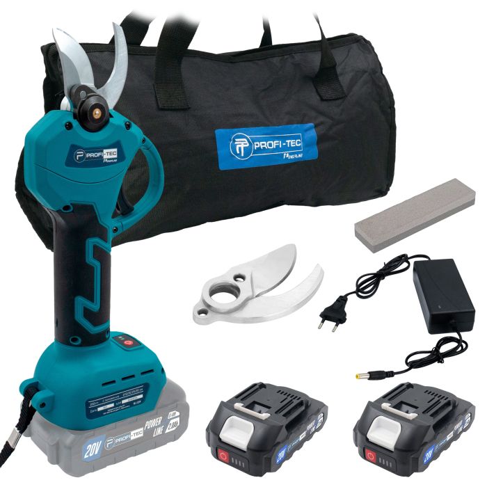 Акумуляторний секатор PROFI-TEC PES20BL POWERLine (2×PT2020MP (2.0 Аг), зарядний пристрій)