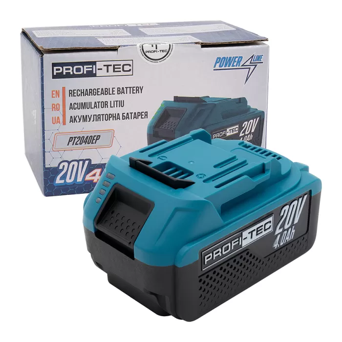 Аккумуляторная батарея PROFI-TEC PT2040EP (20 В / 4.0 Ач, высокотоковая, с индикатором)