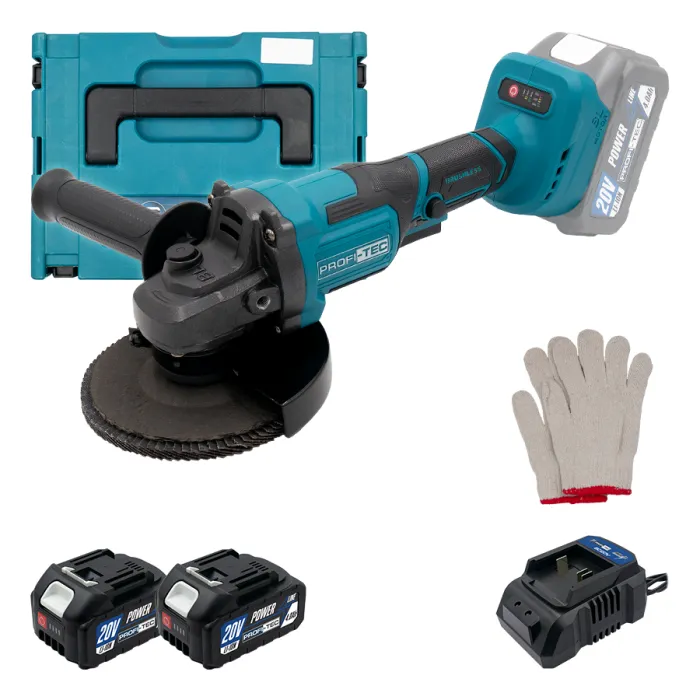 Акумуляторна кутова шліфувальна машина PROFI-TEC PGA202 POWERLine (2×PT2040MP (4.0 Аг), зарядний пристрій)