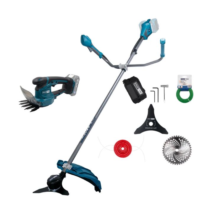 Акционный комплект PROFI-TEC: Аккумуляторная коса PGT4540 (40 В (2×20 В + аккумуляторные ножницы-кусторезы PHT1110 + батарея 2×PT2040VX, ЗУ BC20V, коробка)