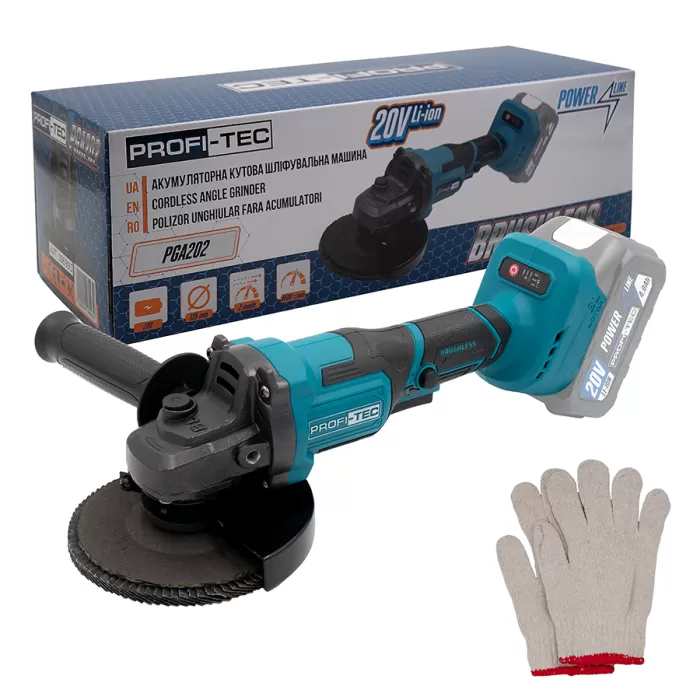 Аккумуляторная угловая шлифовальная машина PROFI-TEC PGA202 POWERLine (без аккумулятора и зарядного устройства, коробка)