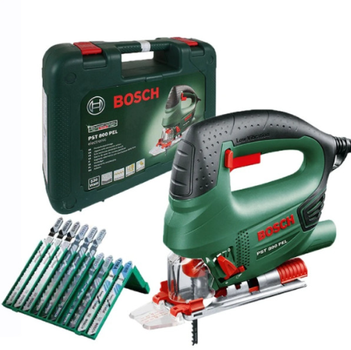 Лобзик Bosch PST 800 PEL, у кейсі, з набором 10 пилок