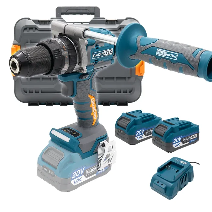 Акумуляторний дриль-шуруповерт PROFI-TEC PPCD16020 UltraCore (2×PT2040VX (4.0 Аг), зарядний пристрій)