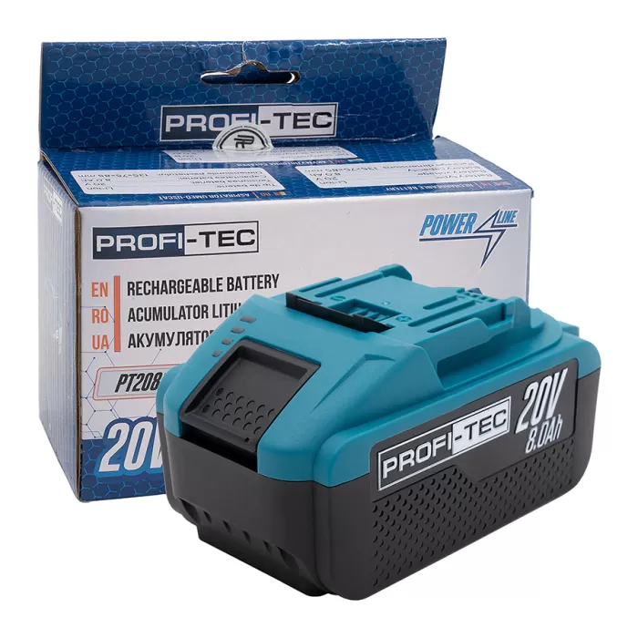 Аккумуляторная батарея PROFI-TEC PT2080EP (20 В / 8.0 Ач, высокотоковая, с индикатором)