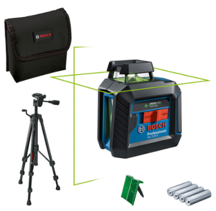Лазерний нівелір Bosch Professional GLL 2-20 G зі штативом, відбивачем, 4 батарейками та чохлом