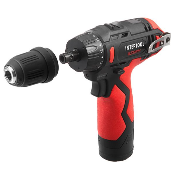Дрель-шуруповерт аккумуляторная, 12 В, 30 Nm, 0-350/0-1300 об/мин, патрон 0,8-10 мм, 2,0 Ач, съемный патрон INTERTOOL WT-0318