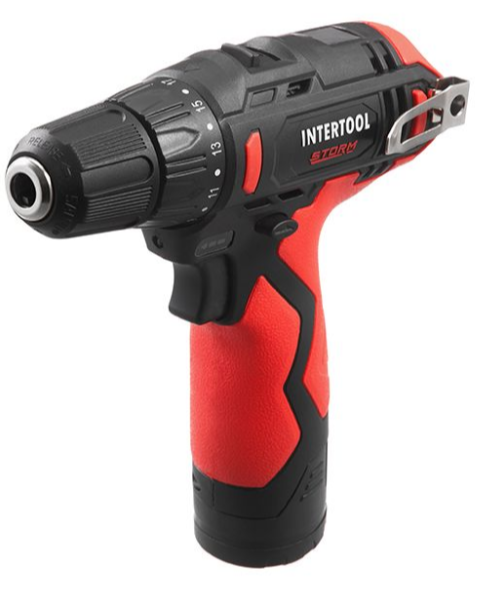 Дрель-шуруповерт аккумуляторная, 12 В, 30 Nm, 0-350/0-1300 об/мин, патрон 0,8-10 мм, литий-ион, 2,0 Ач INTERTOOL WT-0310
