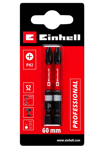 Біта подвійний торсіон ударна 60 мм, S2, PH2, 2 шт, Einhell