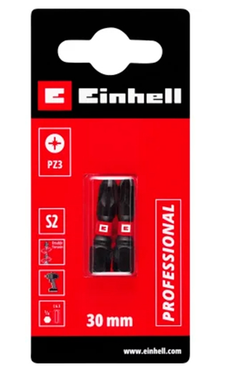 Біта подвійний торсіон  ударна 30 мм, S2, PZ3, 2 шт, Einhell
