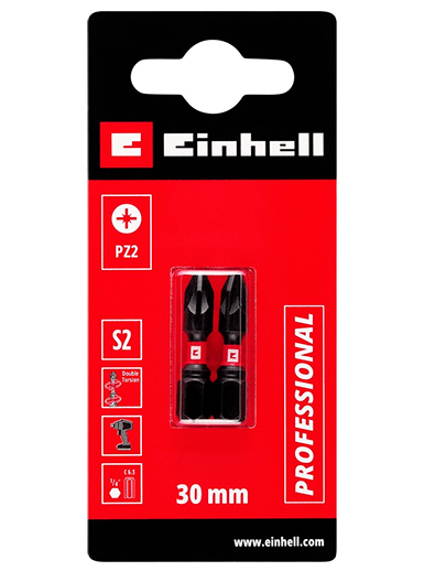 Біта подвійний торсіон ударна 30 мм, S2, PZ2, 2 шт, Einhell