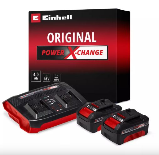 Енергоблок Акумулятори 2шт 4.0 Аг + Зарядний пристрій на 2 акумулятора Einhell  Twincharger Kit, PXC, 2.2 кг (4512112)