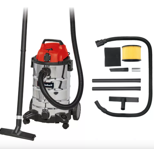 Пилосос, 1500 Вт, 190 мбар, 30 л, розетка, нержавіюча сталь Einhell TH-VC 1930 SA