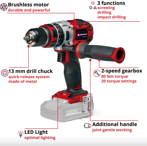 Шуруповерт аккумуляторный ударный Einhell TP-CD 18/80 Li-i BL - Solo 4514305K
