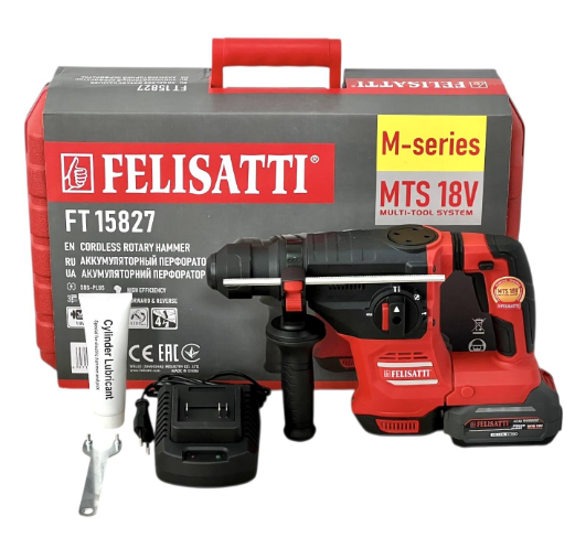 Перфоратор акумуляторний SDS-Plus Felisatti FT15827 ,4.0 Дж  (БЕЗЩІТКОВИЙ ДВИГУН) 0-5200 уд/хв. 60 Nm